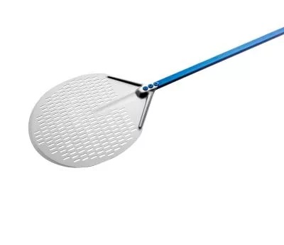 ALUMINIUM ROUND PERFORATED PIZZA PEEL 33CM - 150CM HANDLE