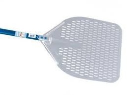 [GI-A-32RF/120] ALUMINIUM RECTANGULAR PERFORATED PIZZA PEEL 33X33CM - 120CM HANDLE